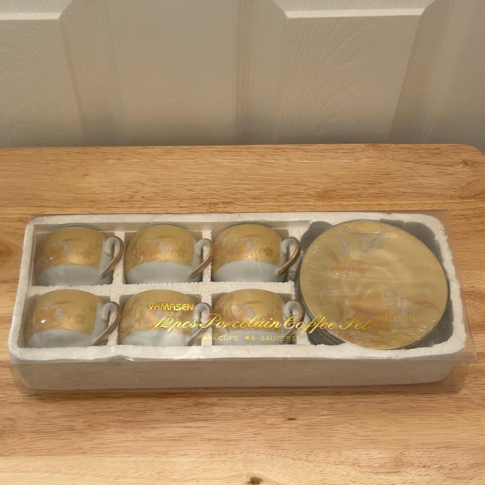 Vintage Yamasen Porcelain Coffee Set | 24KT Gold Plated, New in Box